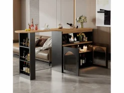 Mesa de bar giratoria de madera con espacio de almacenamiento - Luz LED ajustable - Negra - 138/193 x 39 x 105 cm Negro Hot