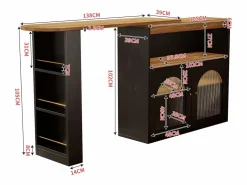 Mesa de bar giratoria de madera con espacio de almacenamiento - Luz LED ajustable - Negra - 138/193 x 39 x 105 cm Negro Hot