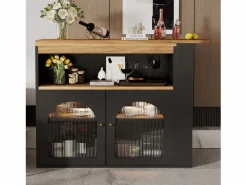 Mesa de bar giratoria de madera con espacio de almacenamiento - Luz LED ajustable - Negra - 138/193 x 39 x 105 cm Negro Hot