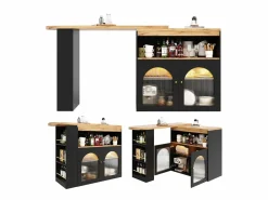 Mesa de bar giratoria de madera con espacio de almacenamiento - Luz LED ajustable - Negra - 138/193 x 39 x 105 cm Negro Hot