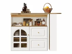 Mesa de bar giratoria de madera con 1 puerta de cristal y 2 cajones, aparador con almacenaje (138-204) x 39 x 104 cm - Blanco Online