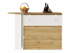 Mesa de bar giratoria de madera con 1 puerta de cristal y 2 cajones, aparador con almacenaje (138-204) x 39 x 104 cm - Blanco Online