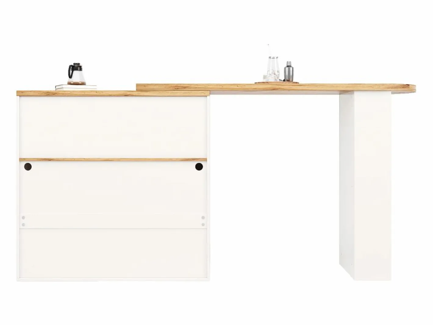 Mesa de bar giratoria de madera con espacio de almacenamiento - Luz LED ajustable - - 138/193 x 39 x 105 cm Blanco Sale