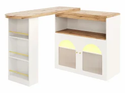 Mesa de bar giratoria de madera con espacio de almacenamiento - Luz LED ajustable - - 138/193 x 39 x 105 cm Blanco Sale