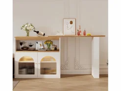 Mesa de bar giratoria de madera con espacio de almacenamiento - Luz LED ajustable - - 138/193 x 39 x 105 cm Blanco Sale
