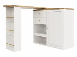 Mueble Bar|Mesa de bar giratoria de madera con 1 puerta y 2 cajones Isla de cocina con almacenaje 138x39x102 cm -