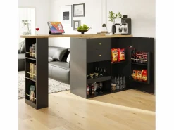 Mesa de bar giratoria de madera con 1 puerta y 2 cajones, isla de cocina con almacenaje, 138 x 39 x 102 cm, color^ New