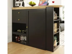 Mesa de bar giratoria de madera con 1 puerta y 2 cajones, isla de cocina con almacenaje, 138 x 39 x 102 cm, color^ New