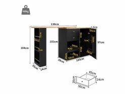Mesa de bar giratoria de madera con 1 puerta y 2 cajones, isla de cocina con almacenaje, 138 x 39 x 102 cm, color^ New