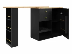 Mesa de bar giratoria de madera con 1 puerta y 2 cajones, isla de cocina con almacenaje, 138 x 39 x 102 cm, color^ New