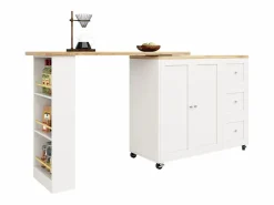Mueble Bar|Mesa de bar giratoria móvil 2 puertas y 3 cajones Isla de cocina con tablero extensible (135-203)x39x106 cm -