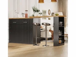 Merax Mesa de bar móvil extensible - 137-215 x 39 x 102,3 cm - con 1 cajón + 2 puertas - MDF - Negro Sale