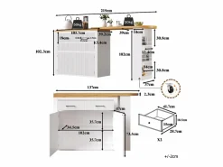 Merax Mueble Bar|Mesa de bar móvil extensible - 137-215 x 39 x 102,3 cm - con 1 cajón + 2 puertas - MDF -
