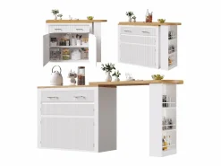 Merax Mueble Bar|Mesa de bar móvil extensible - 137-215 x 39 x 102,3 cm - con 1 cajón + 2 puertas - MDF -