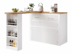 Merax Mueble Bar|Mesa de bar móvil extensible - 137-215 x 39 x 102,3 cm - con 1 cajón + 2 puertas - MDF -