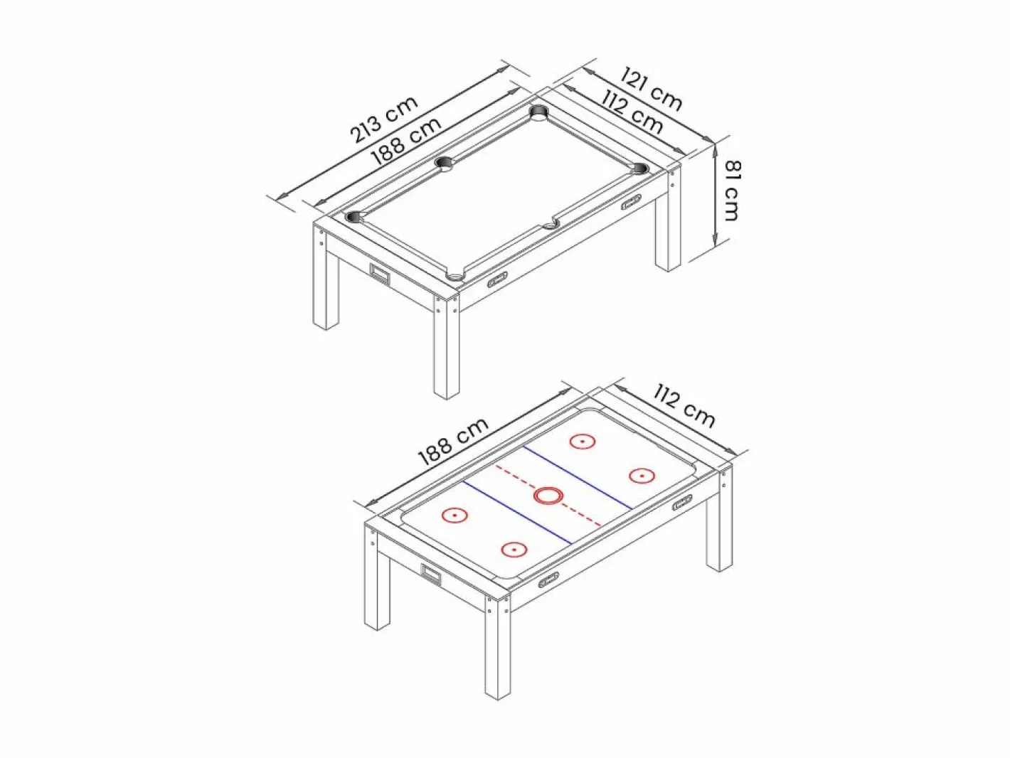ELITESHOPPING Billar|Mesa de billar 7 pies Multijuego rojo Air Hockey + Mesa de Tenis + Mesa - Rocket