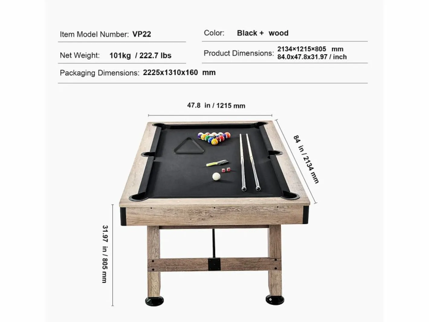 Mesa de Billar Convertible SucceBuy 213 cm - Juego de Mesa de Billar, Tela Negra, para Sala de Juegos Negro Best