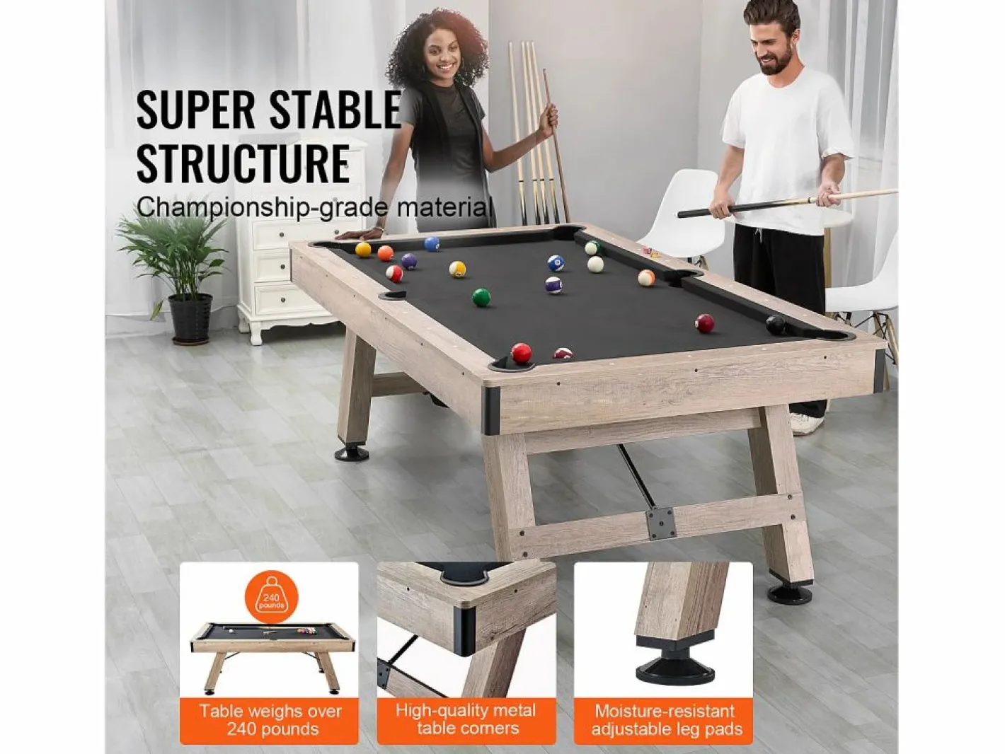 Mesa de Billar Convertible SucceBuy 213 cm - Juego de Mesa de Billar, Tela Negra, para Sala de Juegos Negro Best