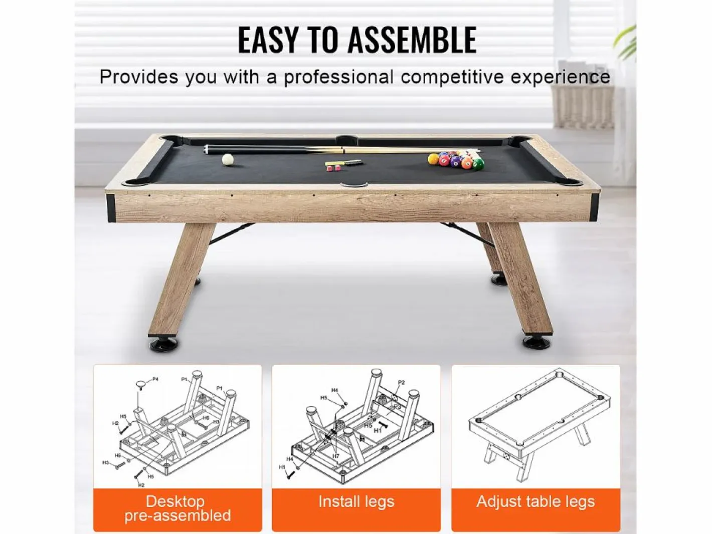 Mesa de Billar Convertible SucceBuy 213 cm - Juego de Mesa de Billar, Tela Negra, para Sala de Juegos Negro Best