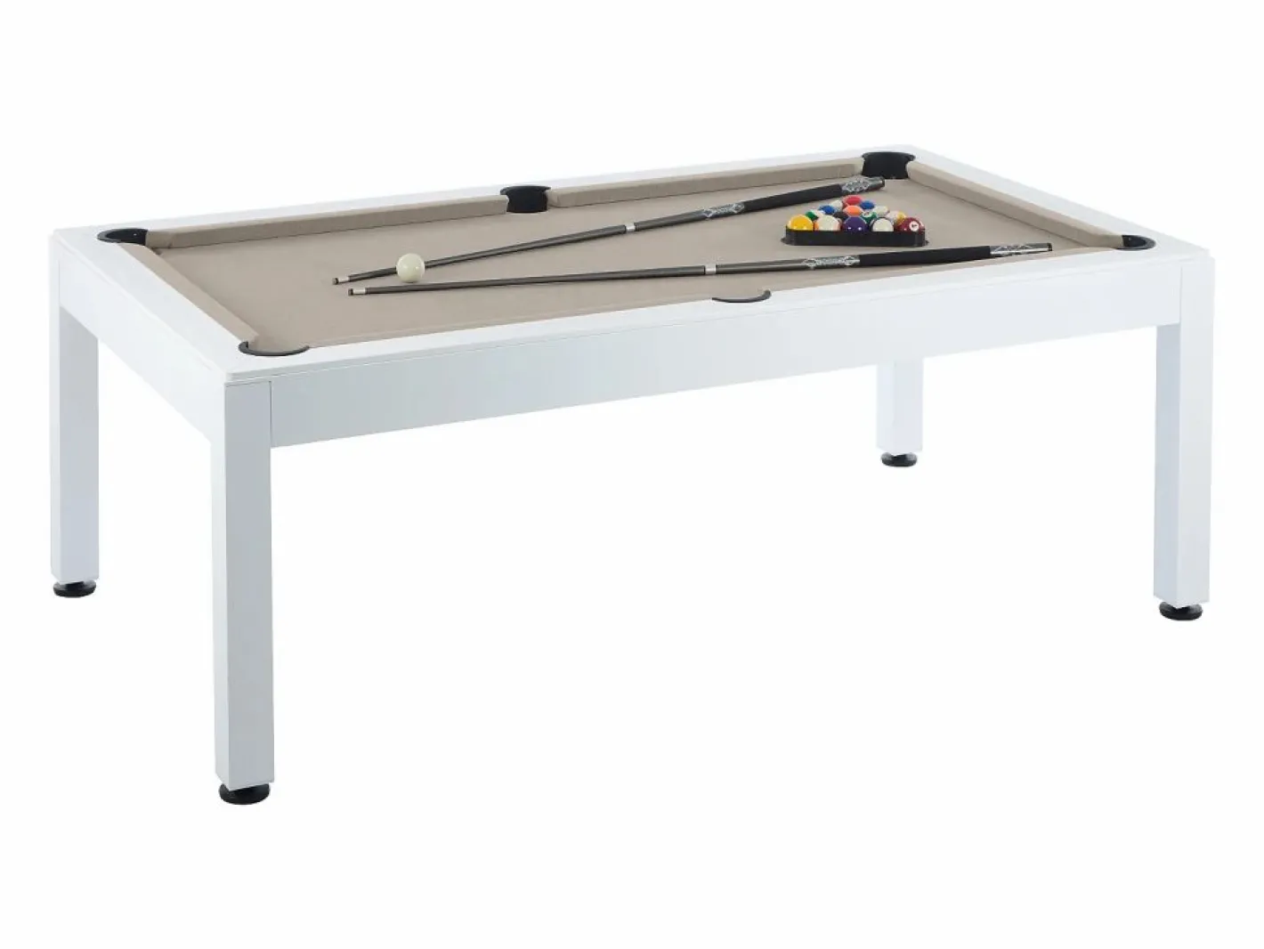 Vente-unique Billar|Mesa de billar exterior - Blanco y taupe - L213,4 x P121,1 x 79,7 cm - STAZIO