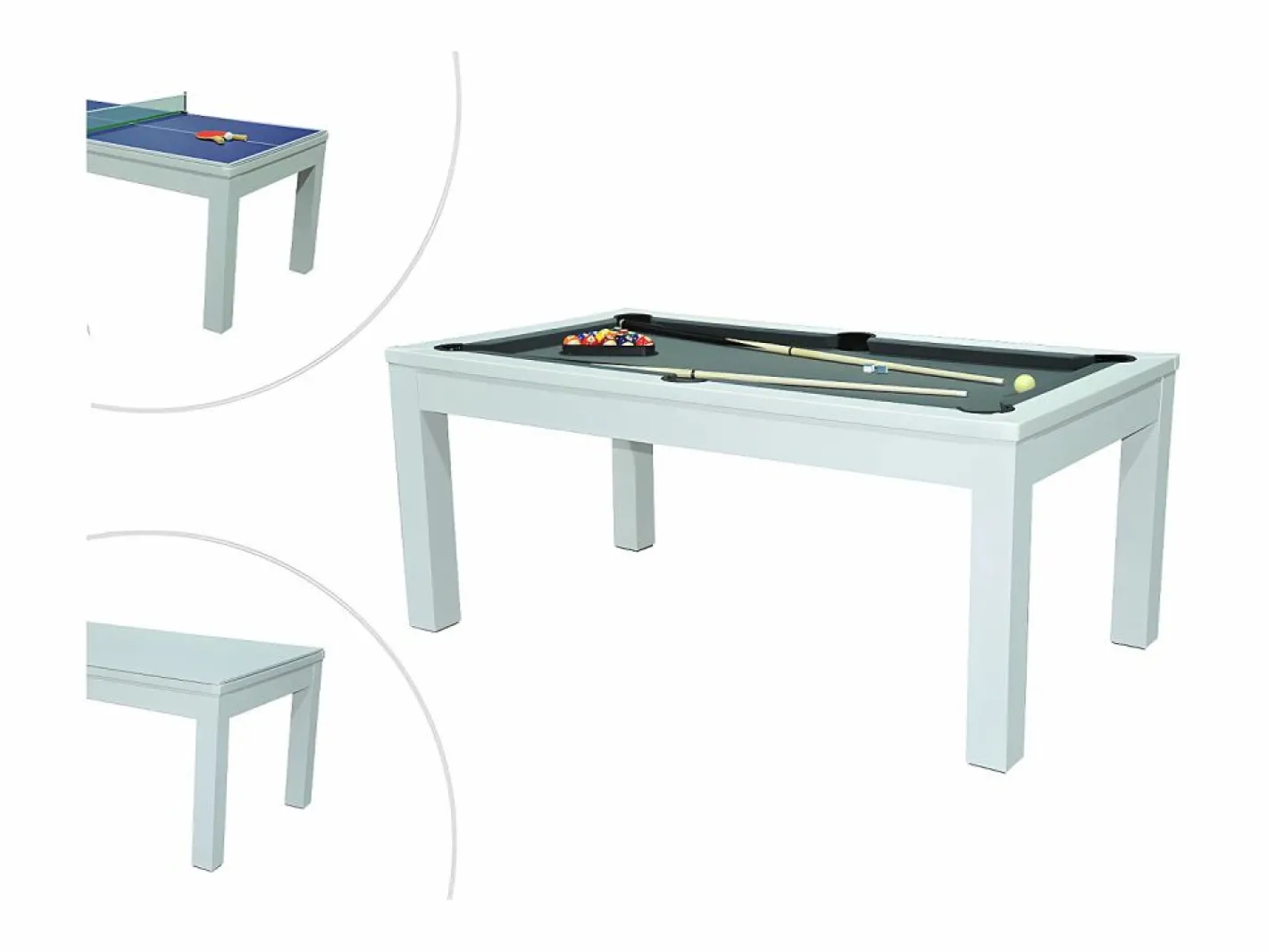 Vente-unique Mesa de billar y ping-pong convertible, blanca, L182 x A102 x A80 cm, HENK Blanco Clearance