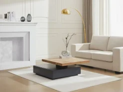 Vente-unique Mesa de centro - 1 cajón y tablero pivotante - MDF - Color: antracita y roble. KYRIA Gris antracita / Color natural claro Best