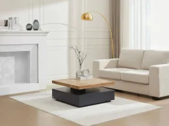 Vente-unique Mesa de centro - 1 cajón y tablero pivotante - MDF - Color: antracita y roble. KYRIA Gris antracita / Color natural claro Best