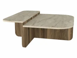 Vente-unique Mesa de centro - Efecto travertino y natural oscuro - MARALIA Beige Outlet