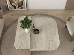 Vente-unique Mesa de centro - Efecto travertino y natural oscuro - MARALIA Beige Outlet