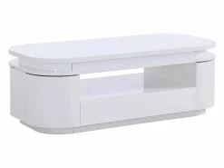 Vente-unique Mesa de centro 4 puertas y 1 cajón con LEDs - MDF - Color: lacado - VANDANA Blanco Hot