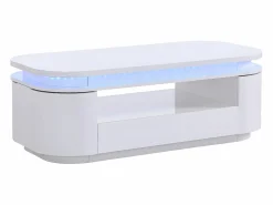 Vente-unique Mesa de centro 4 puertas y 1 cajón con LEDs - MDF - Color: lacado - VANDANA Blanco Hot