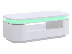 Vente-unique Mesa de centro 4 puertas y 1 cajón con LEDs - MDF - Color: lacado - VANDANA Blanco Hot