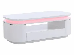Vente-unique Mesa de centro 4 puertas y 1 cajón con LEDs - MDF - Color: lacado - VANDANA Blanco Hot
