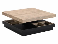 Vente-unique Mesa de centro - Tablero pivotante - MDF lacado negro y natural claro - FAUSTO Negro / Color natural claro Best