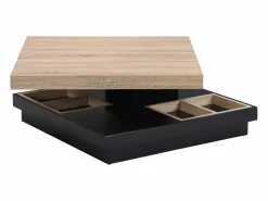 Vente-unique Mesa de centro - Tablero pivotante - MDF lacado negro y natural claro - FAUSTO Negro / Color natural claro Best