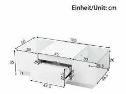 Mesa de centro blanca - Mesa de centro con iluminación LED y 2 cajones - tapa de cristal Blanco Discount