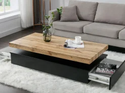 Vente-unique Mesa de centro con 2 cajones de MDF - Negro y natural claro - FELIX Negro / Color natural claro Clearance