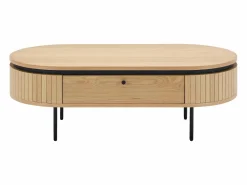 Vente-unique Mesa de centro con 2 cajones chapado en roble y metal - Natural claro y Negro - CARDIONA Negro / Color natural claro Hot