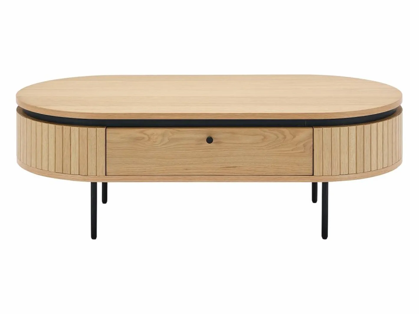 Vente-unique Mesa de centro con 2 cajones chapado en roble y metal - Natural claro y Negro - CARDIONA Negro / Color natural claro Hot