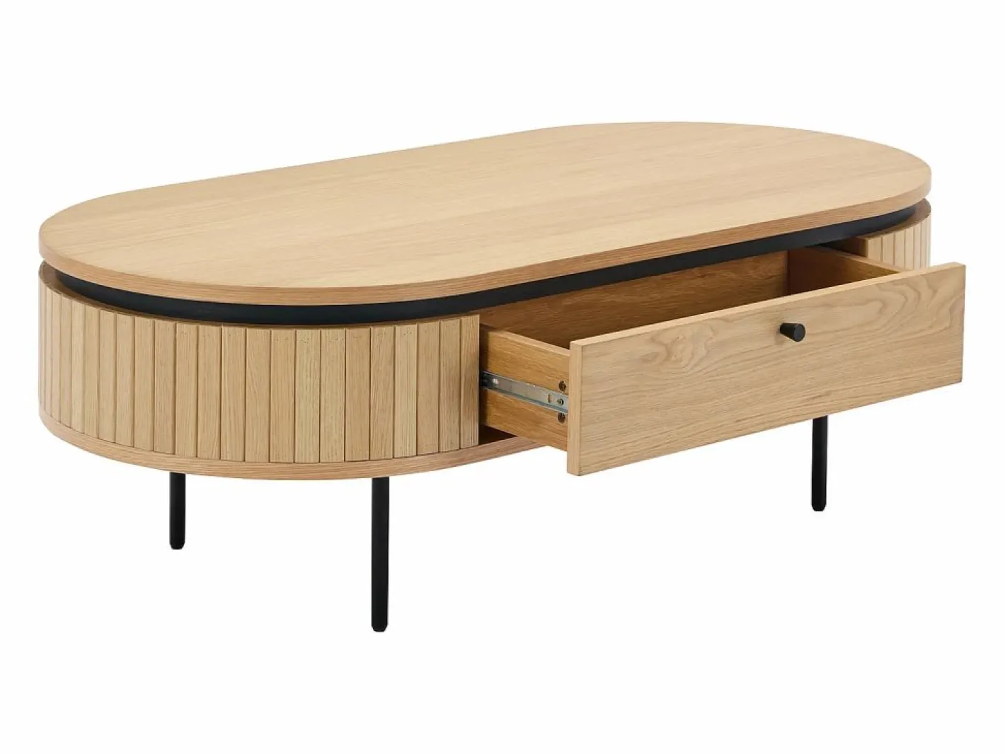 Vente-unique Mesa de centro con 2 cajones chapado en roble y metal - Natural claro y Negro - CARDIONA Negro / Color natural claro Hot