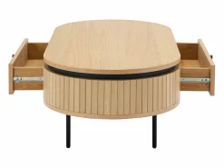 Vente-unique Mesa de centro con 2 cajones chapado en roble y metal - Natural claro y Negro - CARDIONA Negro / Color natural claro Hot