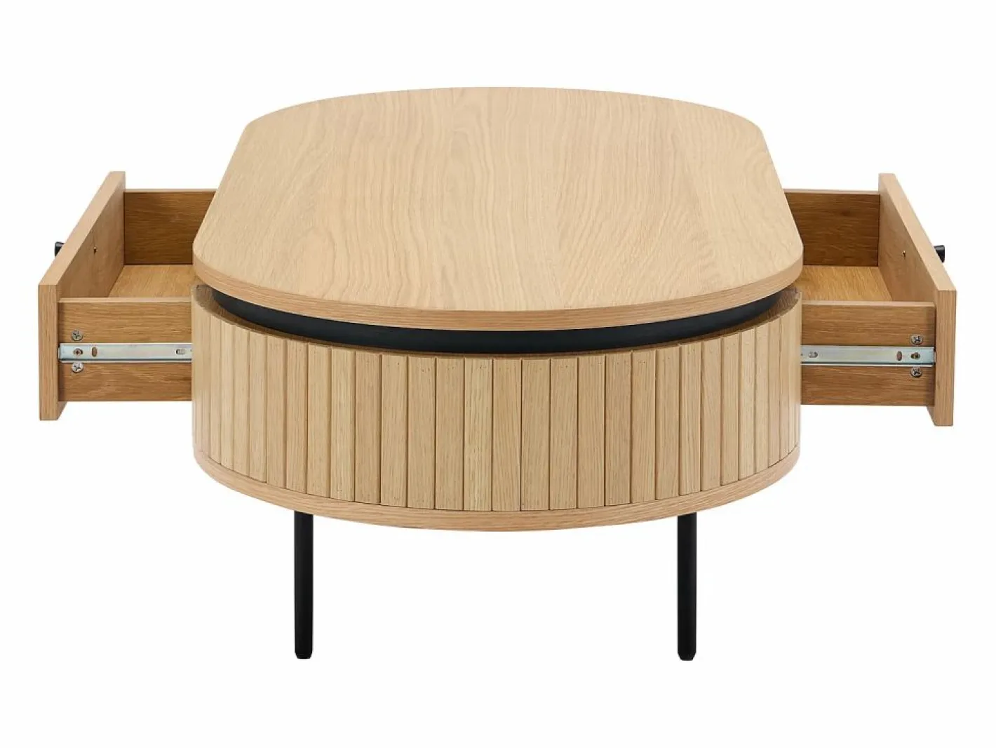 Vente-unique Mesa de centro con 2 cajones chapado en roble y metal - Natural claro y Negro - CARDIONA Negro / Color natural claro Hot