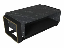 Vente-unique Mesa de centro con 1 estante - Efecto mármol y dorado - COMEBI Negro Outlet