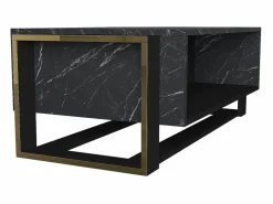 Vente-unique Mesa de centro con 1 estante - Efecto mármol y dorado - COMEBI Negro Outlet