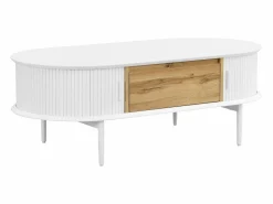 Mesa de centro con 2 puertas correderas y 1 cajón de MDF - Natural y blanco - VELURANI^Vente-unique Clearance