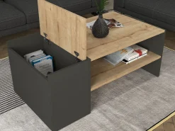 Mesa de centro con almacenaje - Antracita y natural - VELKAN^Vente-unique Best