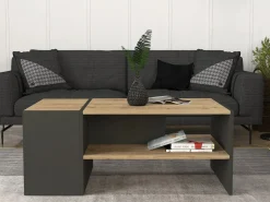 Mesa de centro con almacenaje - Antracita y natural - VELKAN^Vente-unique Best