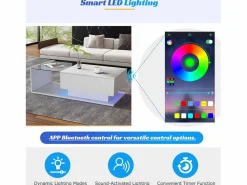 Mesa de centro con iluminación LED - con tapa de cristal y cajones -^ModernLuxe Hot