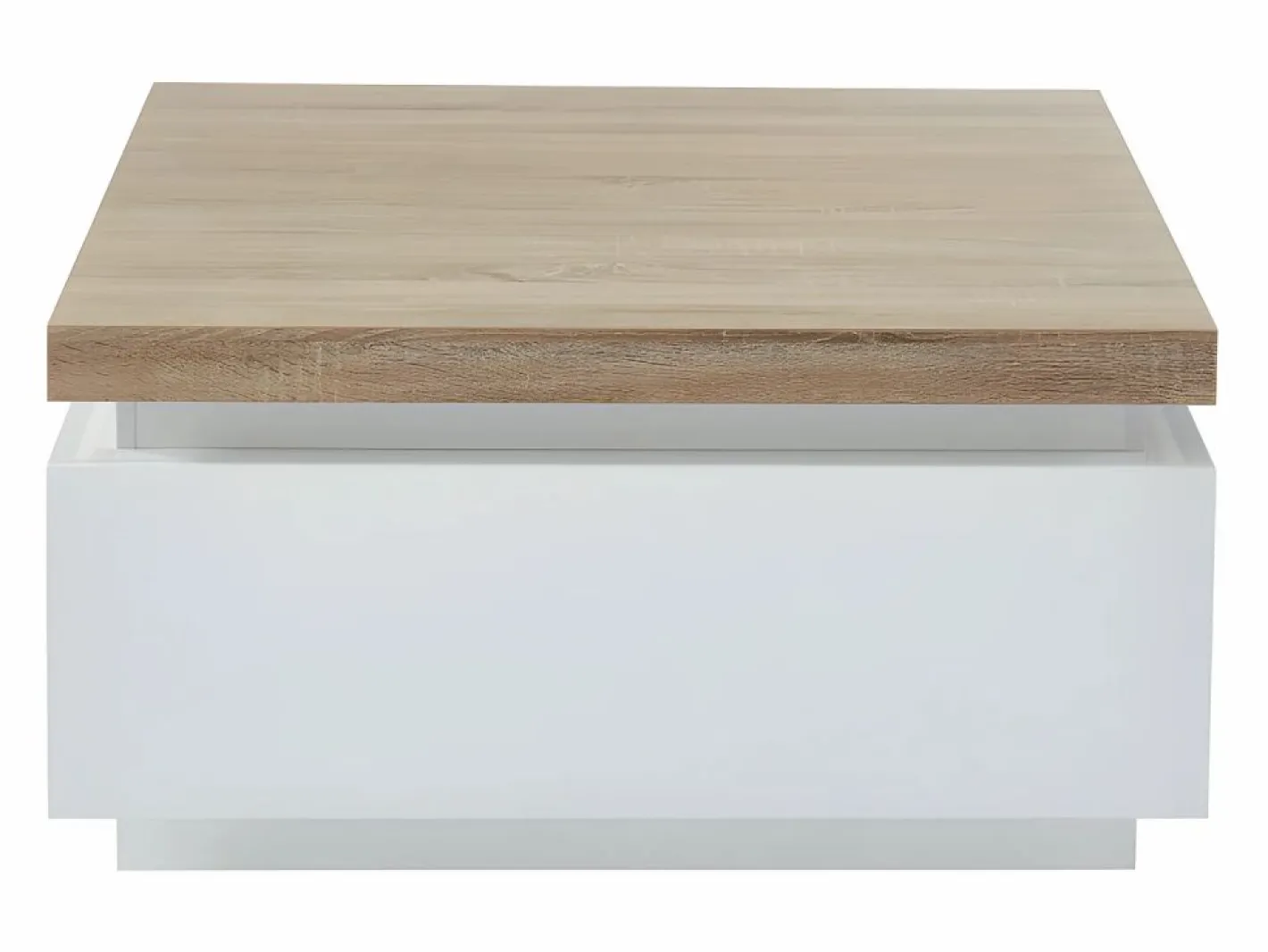 Vente-unique Mesa De Centro|Mesa de centro con LEDs - 2 cajones - MDF lacado - Blanco y roble. HALO II