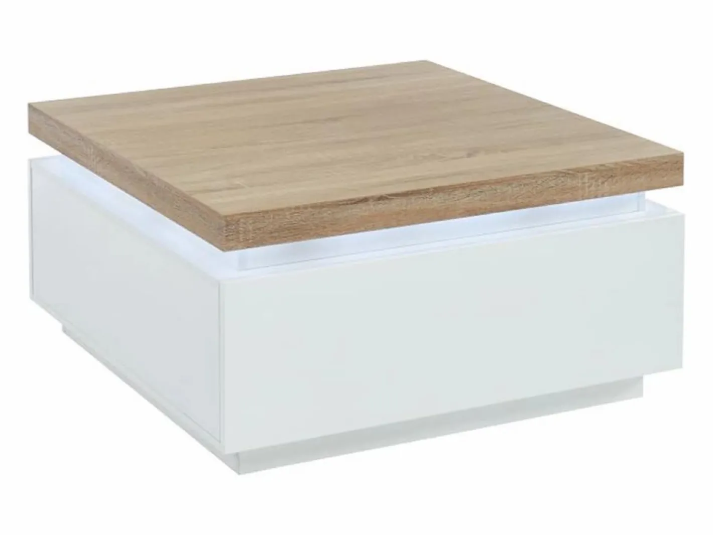 Vente-unique Mesa De Centro|Mesa de centro con LEDs - 2 cajones - MDF lacado - Blanco y roble. HALO II